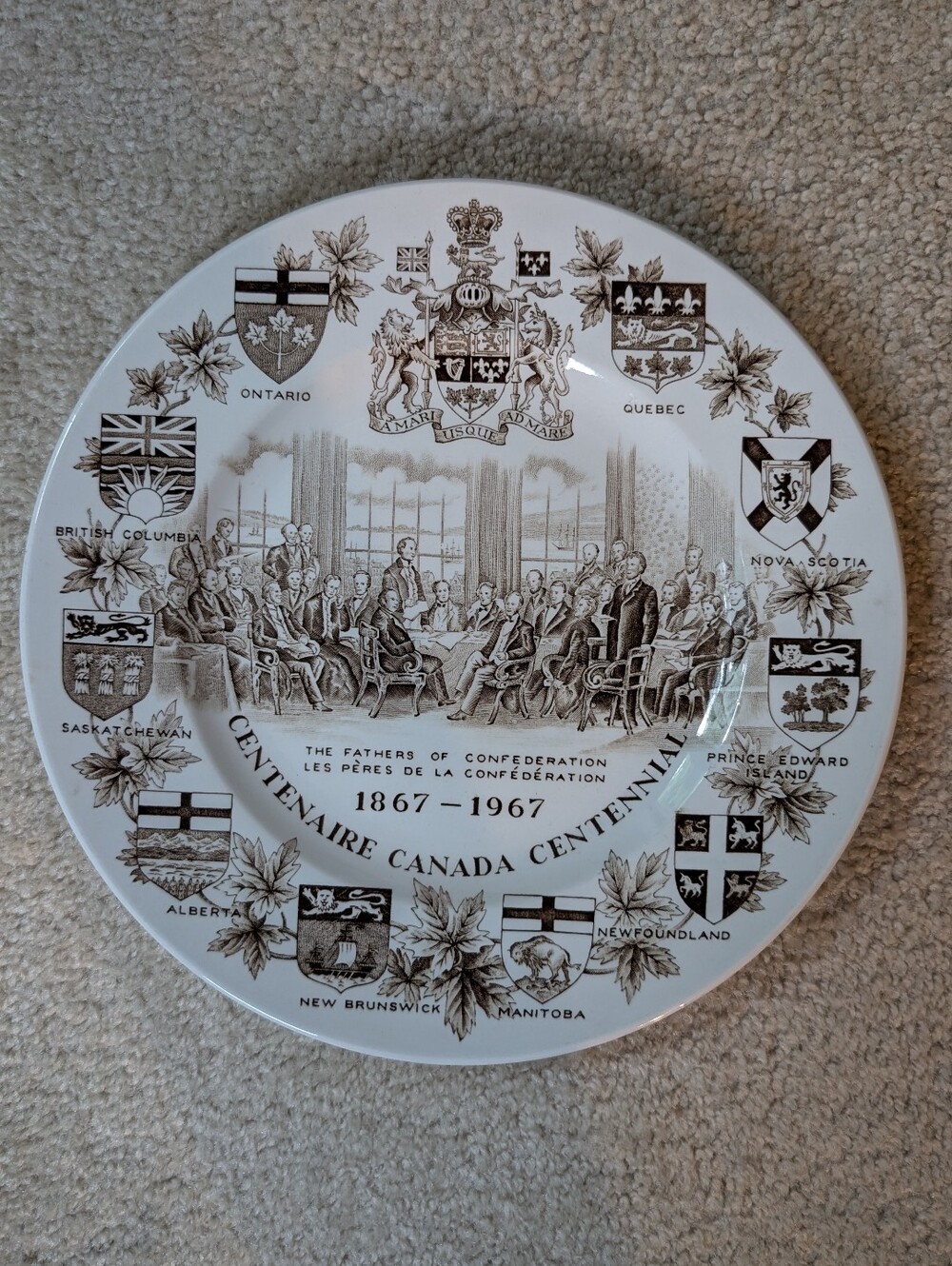 Canada Centennial 1867-1967 Wood and Sons Alpine White Ironstone Plate